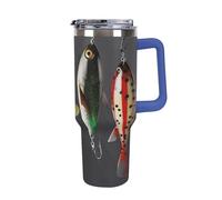 DWTJKMS Vari tipi di esche da pesca in acciaio inossidabile Tumbler 1,18 once a prova di perdite tazza per auto di grande capacità con manico paglia doppia parete sottovuoto tazza riutilizzabile