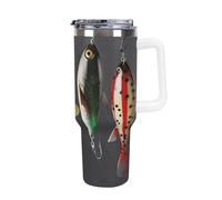 DWTJKMS Vari tipi di esche da pesca in acciaio inossidabile Tumbler 1,18 once a prova di perdite tazza per auto di grande capacità con manico paglia doppia parete sottovuoto tazza riutilizzabile