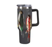 DWTJKMS Vari tipi di esche da pesca in acciaio inossidabile Tumbler 1,18 once a prova di perdite tazza per auto di grande capacità con manico paglia doppia parete sottovuoto tazza riutilizzabile