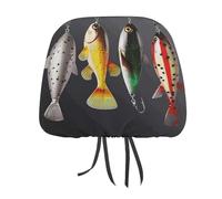 DWTJKMS Vari tipi di esche da pesca per poggiatesta auto, 2 pezzi, regolabili, riutilizzabili, accessori per sedili interni auto, carini vintage per poggiatesta auto, copertura protettiva per la