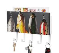 DWTJKMS Vari tipi di esche da pesca portachiavi per parete, stile fattoria montaggio a parete con 5 ganci, decorazione appeso portachiavi per ingresso o atrio 18 cm L x 4,3 H