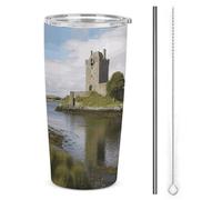 DWTJKMS View of the Dunguaire Castle - Bicchieri per auto con cannuccia isolati in acciaio inox, a prova di perdite, tazze da caffè con coperchio, grande capacità, regalo per donne e uomini