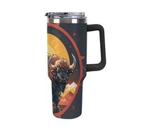 DWTJKMS Wild American Bison Mountains, bicchiere in acciaio inox da 1,18 l, a prova di perdite, grande capacità, con manico, cannuccia a doppia parete, isolamento sottovuoto, riutilizzabile, mantiene
