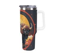 DWTJKMS Wild American Bison Mountains, bicchiere in acciaio inox da 1,18 l, a prova di perdite, grande capacità, con manico, cannuccia a doppia parete, isolamento sottovuoto, riutilizzabile, mantiene