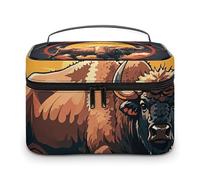 DWTJKMS Wild American Bison Mountains, trousse organizer per cosmetici, grande capacità portatile, borsa da viaggio da donna, con manico e divisore