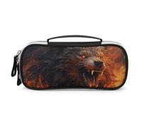DWTJKMS Wild Wolf in The Fire Borsa per il trucco in pelle portatile piccola organizer per cosmetici impermeabile borse da toilette pennelli matite e accessori per il trucco da viaggio