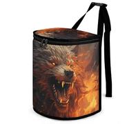 DWTJKMS Wild Wolf in The Fire Car Cestino con coperchio Grande capacità Appeso Auto Pattumiera a prova di perdite Impermeabile Cestino della spazzatura Auto Must Haves Accessori interni