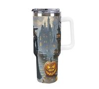 DWTJKMS Witches - Bicchiere in acciaio inox da 1,18 l, a prova di perdite, grande capacità, con manico, cannuccia a doppia parete, isolamento sottovuoto, riutilizzabile, mantiene freddo o caldo, stile