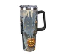 DWTJKMS Witches - Bicchiere in acciaio inox da 1,18 l, a prova di perdite, grande capacità, con manico, cannuccia a doppia parete, isolamento sottovuoto, riutilizzabile, mantiene freddo o caldo, stile