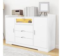 DWVO Cassettiera bianca con 3 cassetti, credenza simmetrica, vetrina in acrilico trasparente con luci a LED, camera da letto, mobili moderni, per soggiorno, ufficio, casa, ingresso