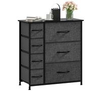 DWVO Cassettiera in tessuto per camera da letto, armadio con 7 cassetti, comò per camera da letto, soggiorno con maniglie, piano in legno e robusto telaio in acciaio, nero grigio