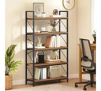 DWVO Libreria a 5 ripiani, scaffale industriale per libri, larghezza 80 cm, altezza 158 cm, grande libreria in legno e metallo, per soggiorno, casa, ufficio, libreria rustica marrone