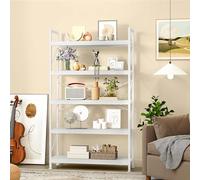 DWVO Libreria alta a 5 ripiani, in stile industriale, 80 cm di larghezza, 158 cm di altezza, grande libreria in legno e scaffale in metallo, per soggiorno, casa, ufficio, bianco puro
