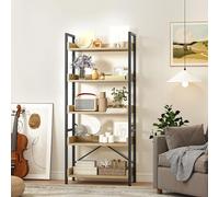 DWVO Libreria alta a 5 ripiani, scaffale industriale da pavimento, 64 cm di larghezza x 160 cm di altezza, grande libreria in legno e metallo per soggiorno, casa, librerie color quercia