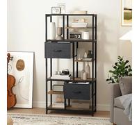 DWVO Libreria alta a 7 ripiani con due cassetti da pavimento, scaffale industriale per soggiorno, ufficio, studio, corridoio, 80 cm di larghezza, 186 cm di altezza, marrone rustico
