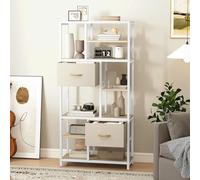 DWVO Libreria alta a 7 ripiani con due cassetti da pavimento, scaffale industriale per soggiorno, ufficio, studio, corridoio, 80 cm di larghezza 186 cm, colore beige
