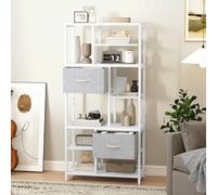 DWVO Libreria alta a 7 ripiani con DUE cassetti da pavimento Scaffale industriale portaoggetti per soggiorno, ufficio, studio, corridoio, larghezza 80 cm, altezza 186 cm, Bianco