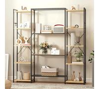 DWVO Libreria alta e ampia, libreria industriale con 13 ripiani, scaffale in legno e scaffale per libri in metallo, espositore per soggiorno, casa, ufficio, Colore Rovere