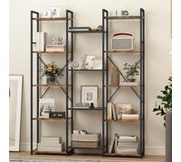 DWVO Libreria larga in piedi, con 14 ripiani e ganci, scaffale alto, scaffale espositivo con robusto telaio in metallo, per soggiorno, casa, ufficio, marrone vintage