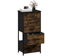 DWVO Piccola cassettiera in tessuto, per camera da letto con 5 cassetti, comò per camera da letto, soggiorno con maniglie, piano in legno e robusta struttura in acciaio, marrone rustico