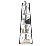 DWVO Scaffale angolare a 5 ripiani, libreria angolare con telaio in metallo, libreria industriale a scala da pavimento, scaffale alto per soggiorno, cucina, camera da letto, scaffali per libri bianchi