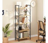 DWVO Scaffale per libri a 5 ripiani, in legno e metallo, libreria industriale, scaffale alto per soggiorno, cucina, camera da letto, Color Legno
