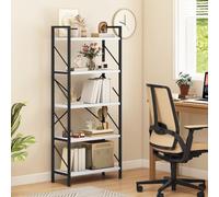 DWVO Scaffale per libri a 5 ripiani, in legno e metallo, libreria industriale, scaffale alto per soggiorno, cucina, camera da letto, scaffale per libri bianco