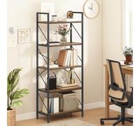 DWVO Scaffale per libri a 5 ripiani, in legno e metallo, libreria industriale, scaffale alto, per soggiorno, cucina, camera da letto, scaffale per libri grigio