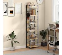 DWVO Scaffale per libri a 6 ripiani, libreria alta con telaio in acciaio, libreria industriale con 4 ganci, scaffale da pavimento, espositore stretto per soggiorno, camera da letto, Colore Rovere