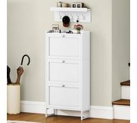 DWVO Scarpiera stretta con 3 alette, 25 x 60 x 130 cm, colore bianco, scarpiera con divisori regolabili e rimovibili, per 14-18 paia di scarpe, per corridoio, ingresso e soggiorno
