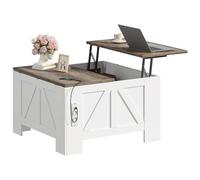 DWVO Tavolino da Salotto Sollevabile, Tavolino da Caffè con Ripiano Rialzabile e Scomparto Portaoggetti Nascosto, Moderno Piano Pieghevole, bianco e grigio, 78,2 x 78,2 x 50-64 cm