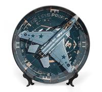 DWVSFJM Air Force Fighter Jet Print Bone China Piatto Decorativo Con Espositore Piatto Decorativo Ceramica Porcellana Rotondo Piatto da Cena Artigianato Artigianato Per Decorazione Da Parete 25,4 cm