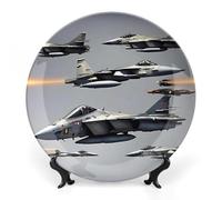 DWVSFJM Aircraft Fighter Jets Stampa Bone China Piatto Decorativo Con Espositore Piatto Decorativo In Ceramica Porcellana Piatto Rotondo Cena Artigianato Artigianato Per Decorazione Da Parete 15,2 cm