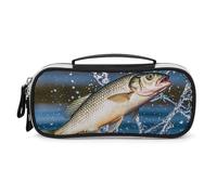 DWVSFJM Astuccio in pelle PU impermeabile borsa per trucco portatile con cerniera Big Mouth Bass morsi Bait Pencil Pouch per forniture per ufficio borsa trucco
