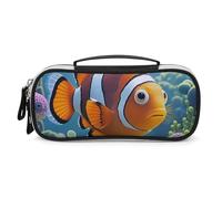 DWVSFJM Astuccio in pelle PU impermeabile portatile borsa per trucco con cerniera Cartoon pesce pagliaccio matita sacchetto per forniture per ufficio borsa trucco