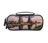 DWVSFJM Astuccio in pelle PU impermeabile portatile borsa per trucco con cerniera olandese mulino a vento matita sacchetto per forniture per ufficio borsa trucco