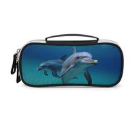 DWVSFJM Astuccio in pelle PU impermeabile portatile borsa per trucco con delfini cerniera astuccio subacqueo per forniture per ufficio borsa trucco