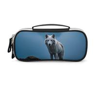 DWVSFJM Astuccio per matite in pelle PU Borsa per il trucco portatile impermeabile con cerniera Il lupo bianco sulla roccia astuccio per matite per forniture per ufficio borsa per trucco