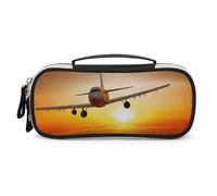 DWVSFJM Astuccio per matite in pelle PU Borsa per trucco portatile impermeabile con cerniera aereo aereo al tramonto astuccio per forniture per ufficio borsa per trucco