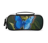 DWVSFJM Astuccio per matite in pelle PU borsa per trucco portatile impermeabile con cerniera blu farfalla piccola matita sacchetto per forniture per ufficio borsa trucco