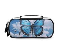 DWVSFJM Astuccio per matite in pelle PU borsa per trucco portatile impermeabile con cerniera blu farfalla e nuvole astuccio per forniture per ufficio borsa per trucco