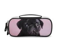 DWVSFJM Astuccio per matite in pelle PU Borsa per trucco portatile impermeabile con cerniera Carlino nero carino astuccio per forniture per ufficio borsa per trucco