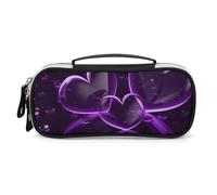 DWVSFJM Astuccio per matite in pelle PU borsa per trucco portatile impermeabile con cerniera cuori viola astuccio per forniture per ufficio borsa trucco
