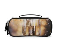 DWVSFJM Astuccio per matite in pelle PU Borsa per trucco portatile impermeabile con cerniera Due bicchieri di Champagne Pencil Pouch per forniture per ufficio borsa per trucco