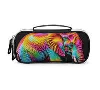 DWVSFJM Astuccio per matite in pelle PU Borsa per trucco portatile impermeabile con cerniera Elefanti colorati Astuccio per forniture per ufficio Borsa per trucco