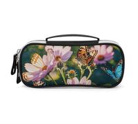 DWVSFJM Astuccio per matite in pelle PU borsa per trucco portatile impermeabile con cerniera farfalle e fiori astuccio per forniture per ufficio borsa per trucco