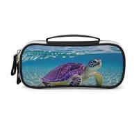 DWVSFJM Astuccio per matite in pelle PU borsa per trucco portatile impermeabile con cerniera Hawaii con astuccio viola tartaruga marina per forniture per ufficio borsa per trucco
