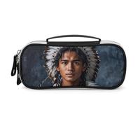 DWVSFJM Astuccio per matite in pelle PU Borsa per trucco portatile impermeabile con cerniera Indigeni e lupi Astuccio per forniture per ufficio Borsa per trucco