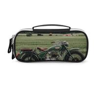 DWVSFJM Astuccio per matite in pelle PU borsa per trucco portatile impermeabile con cerniera moto su erba verde matita sacchetto per forniture per ufficio borsa trucco