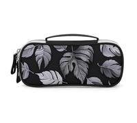 DWVSFJM Astuccio per matite in pelle PU Borsa per trucco portatile impermeabile con cerniera Nero Grigio Foglia Jacquard Matita Pouch per forniture per ufficio Borsa per trucco